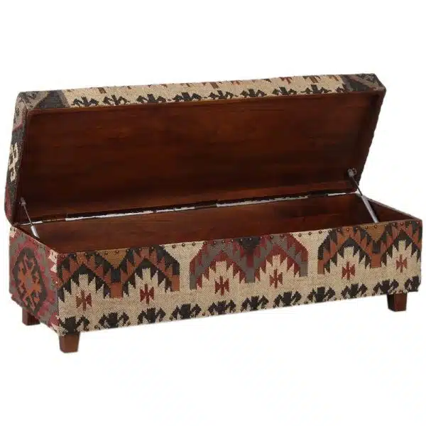 Indo Handmade Kilim Upholstered Storage Bench (16" x 16" x 48")