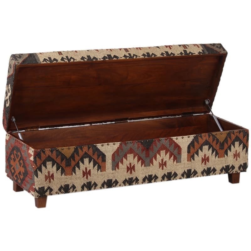 Indo Handmade Kilim Upholstered Storage Bench (16″ x 16″ x 48″)