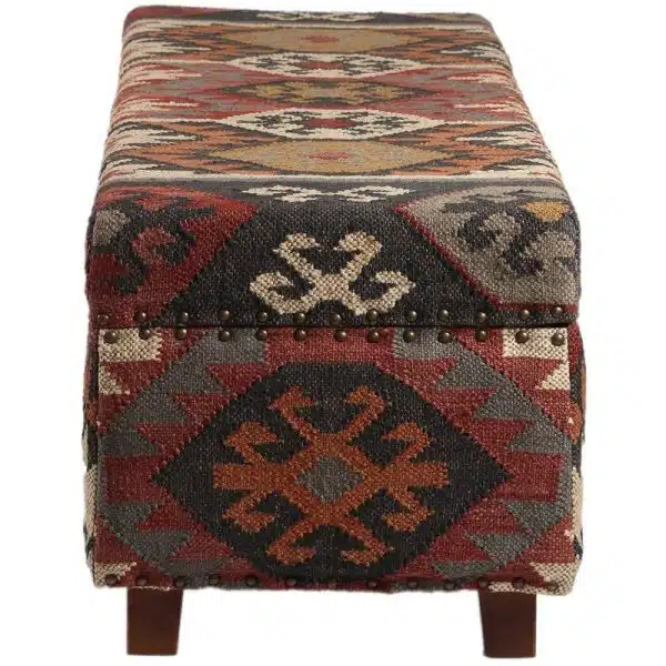 Indo Handmade Kilim Upholstered Storage Bench (16" x 16" x 48") - Image 3