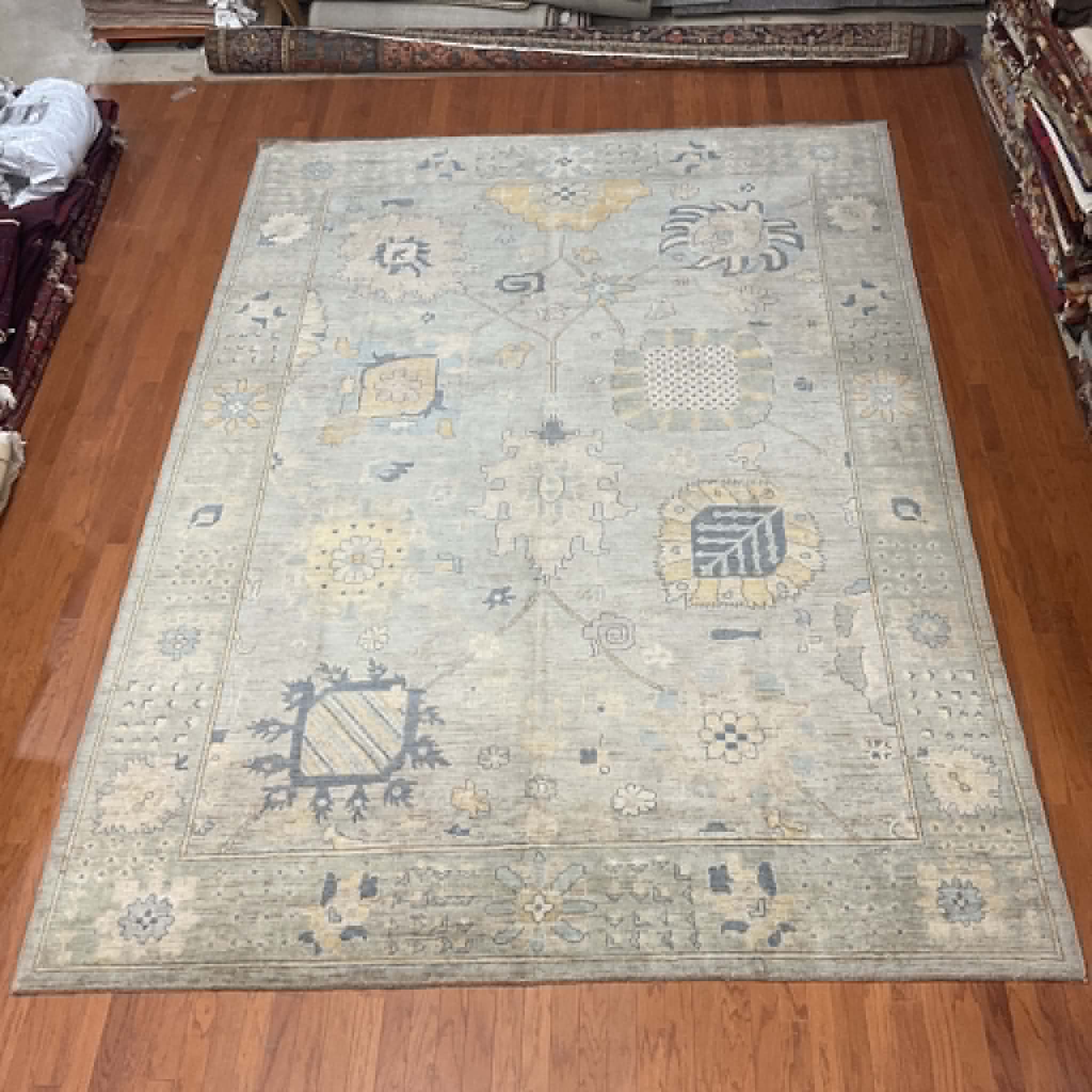 Hand Knotted Afghan Vegetable Dye Oushak Rug 9'10"x13'6"